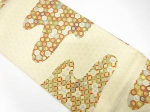 アンティーク　ヱ霞に古典柄模様織り出し袋帯（材料）